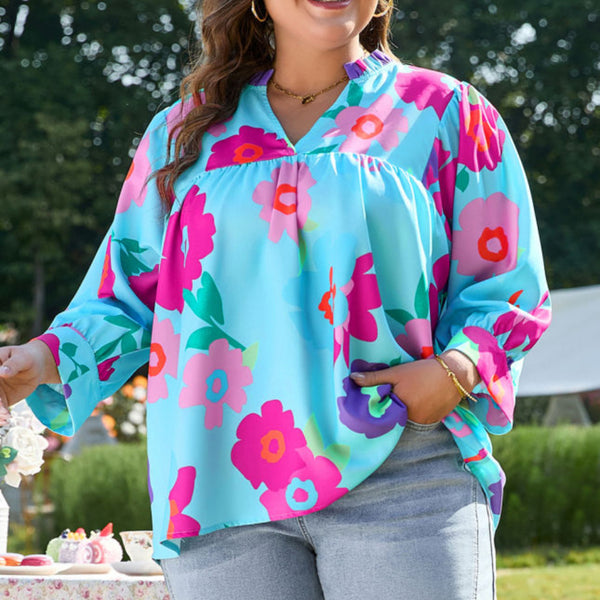 Women's Blue Floral Blouse (RTS)
