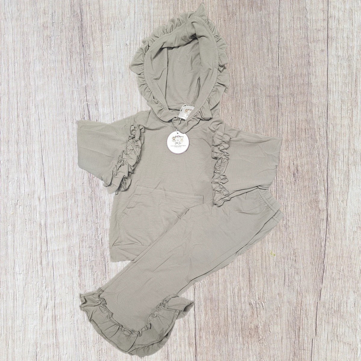 Grey Ruffle Hooded Sets- Girls (RTS)